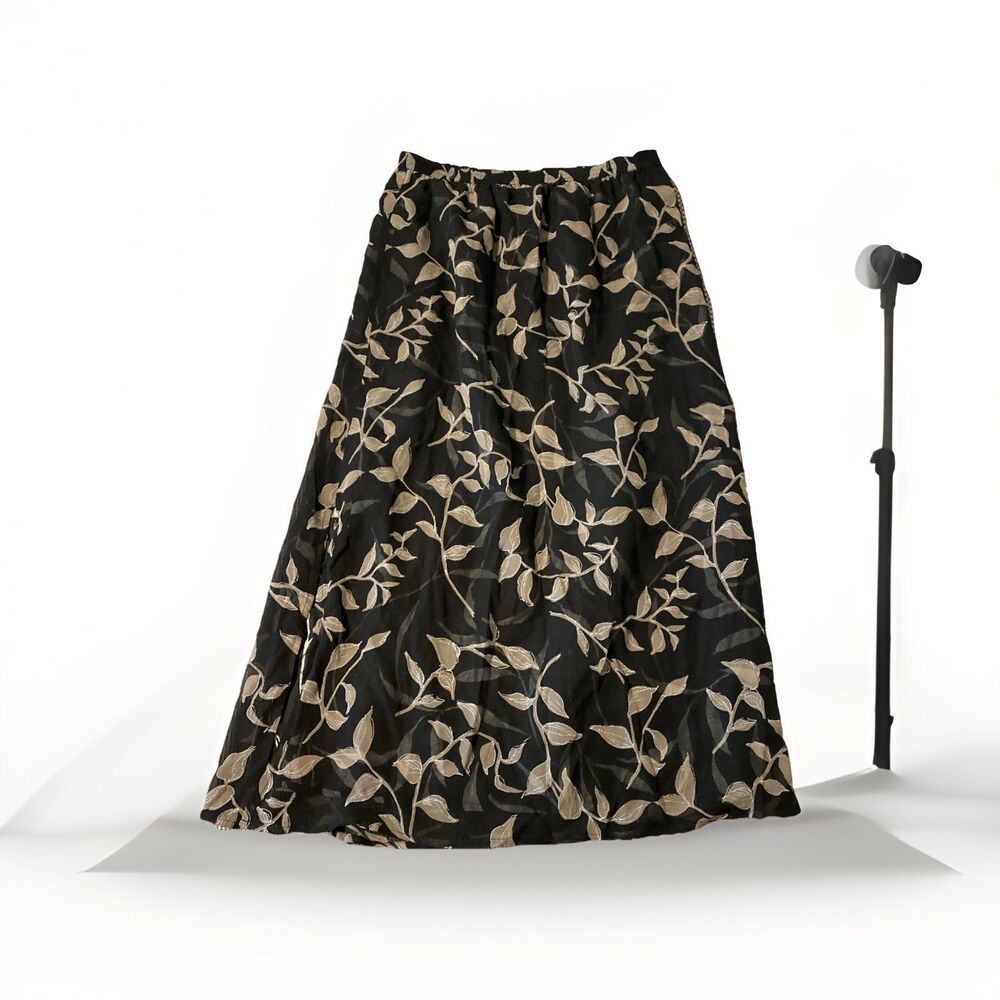 Silk Lore By Beth Terrell Women's Skirt Black Size L Silk Floral Side Slit